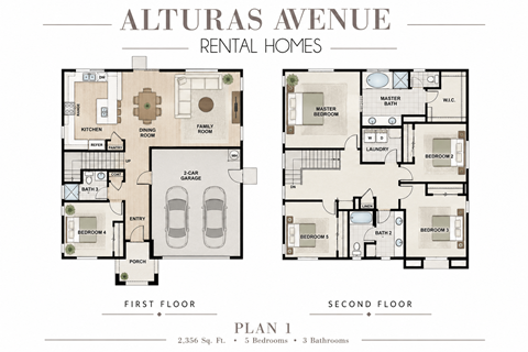 Floor plan for 5 beds, 3 baths, 2356 sqft